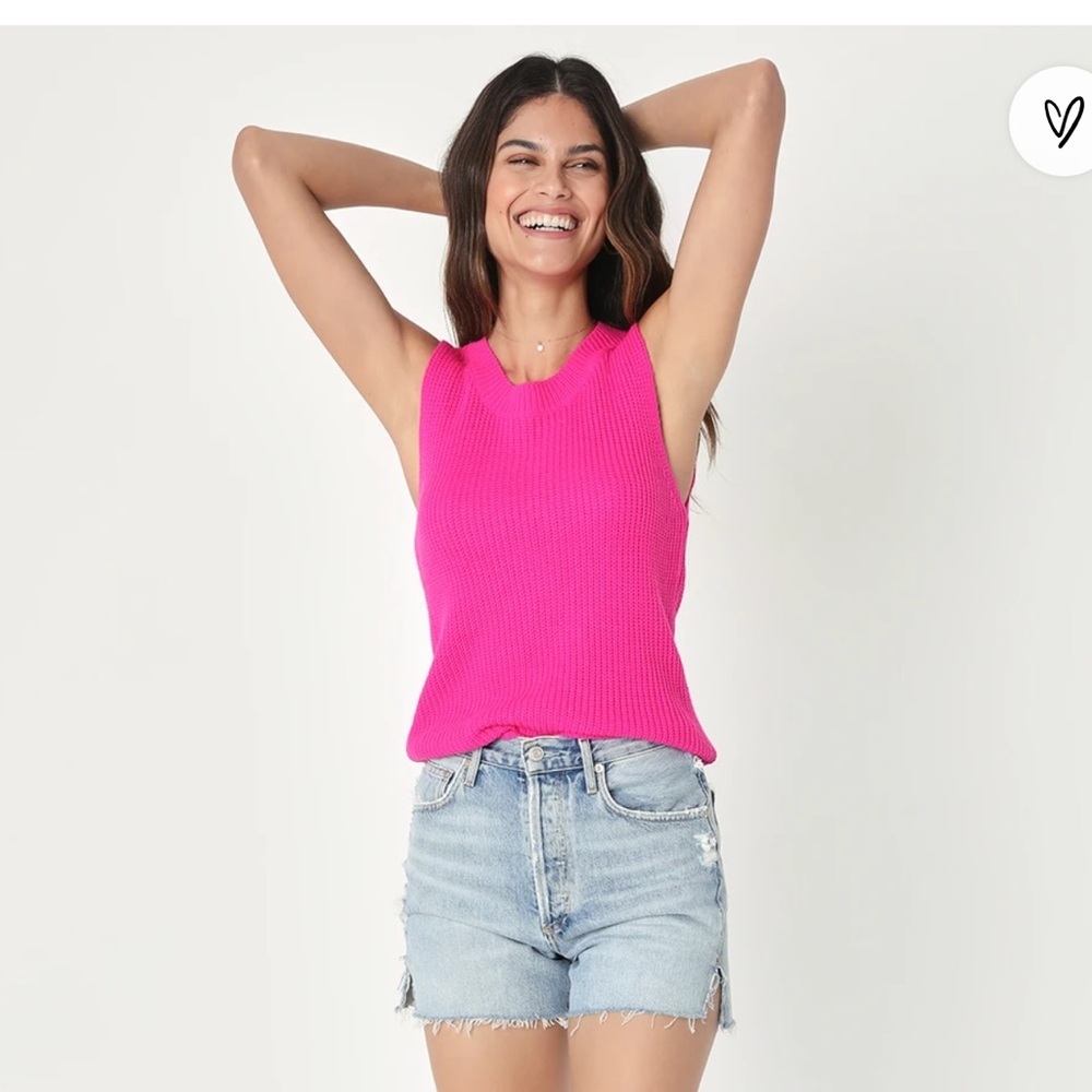 LULUS HOT PINK “EXCEPTIONAL VIBE” FULL LENGTH KNIT SWEATER TANK TOP SIZE XS